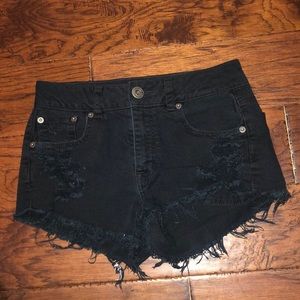 American Eagle black stretch jean shorts size 0